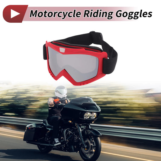 1 Pc Motorcycle Riding Goggles Red Frame Silver Tone Lens PC Cycling Sunglasses