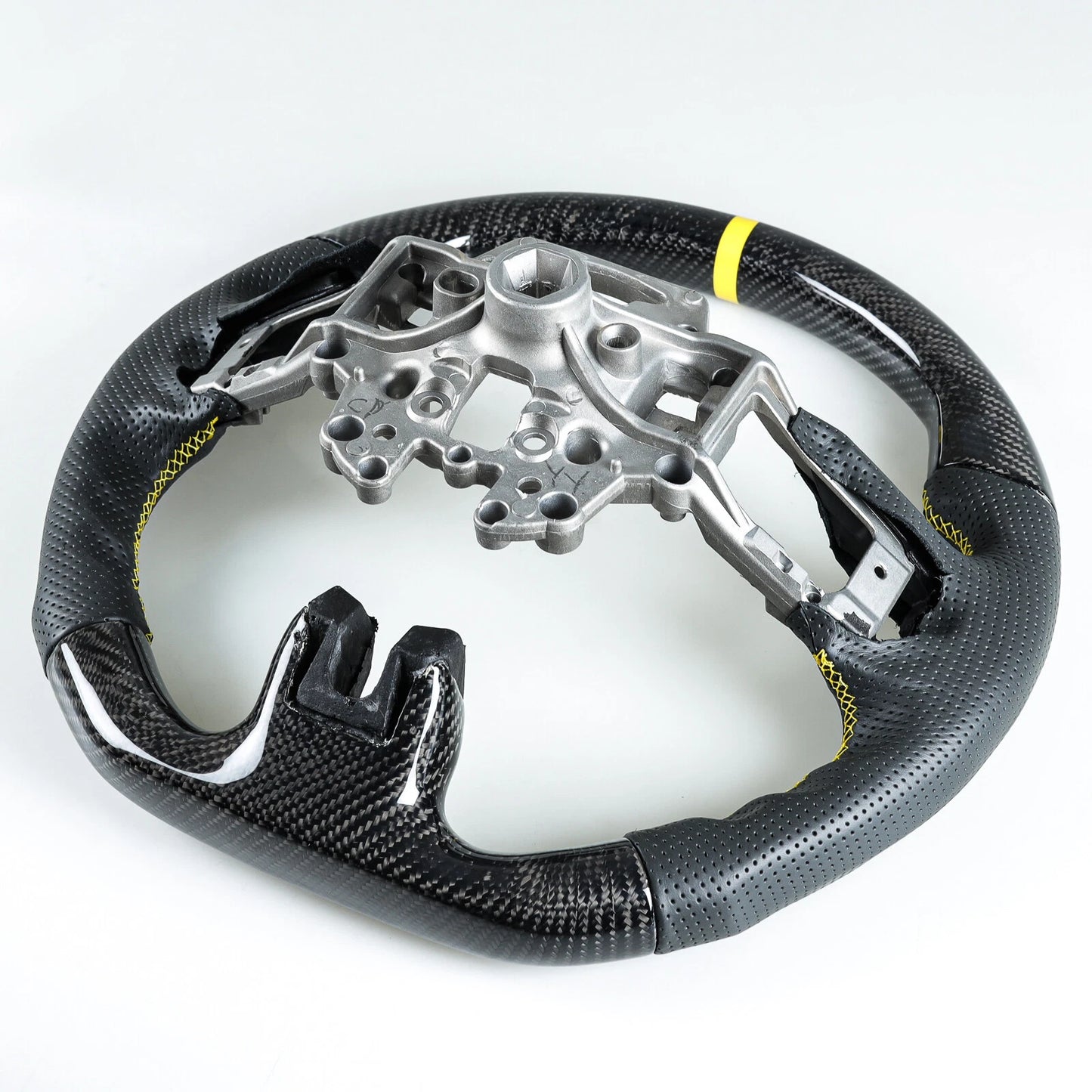 Steering Wheel Carbon Fiber Leather Yellow for Ford Mustang EcoBoost (15-17)