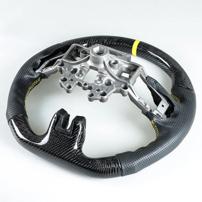Steering Wheel Carbon Fiber Leather Yellow for Ford Mustang EcoBoost (15-17)