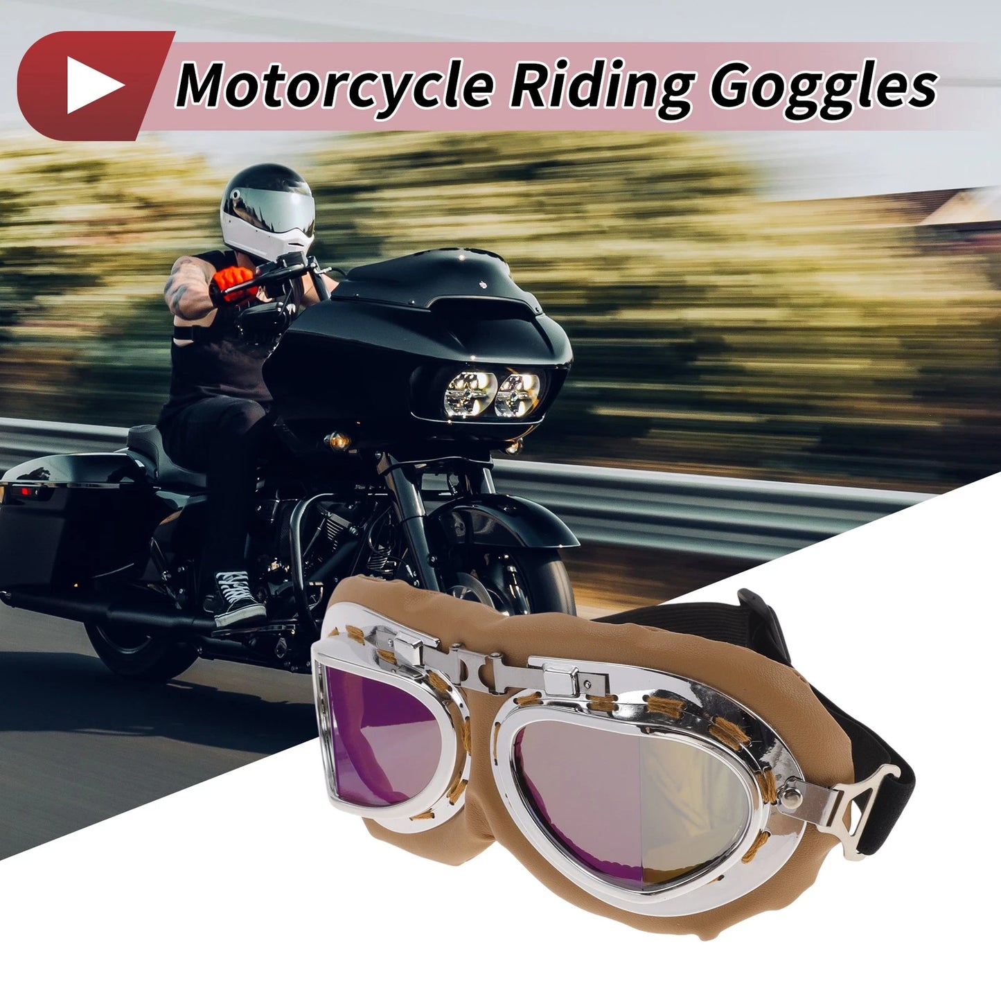 1 x Motorcycle Riding Goggles Colorful Lens Brown Frame PC PU Sponge