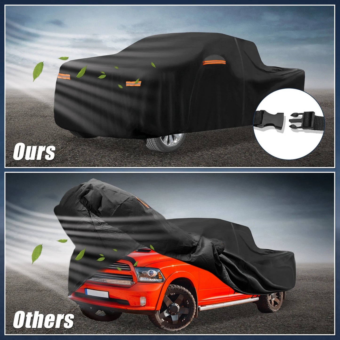 Waterproof 210D-PU Oxford Car Cover for Dodge Ram Crew Cab with Zipper Black