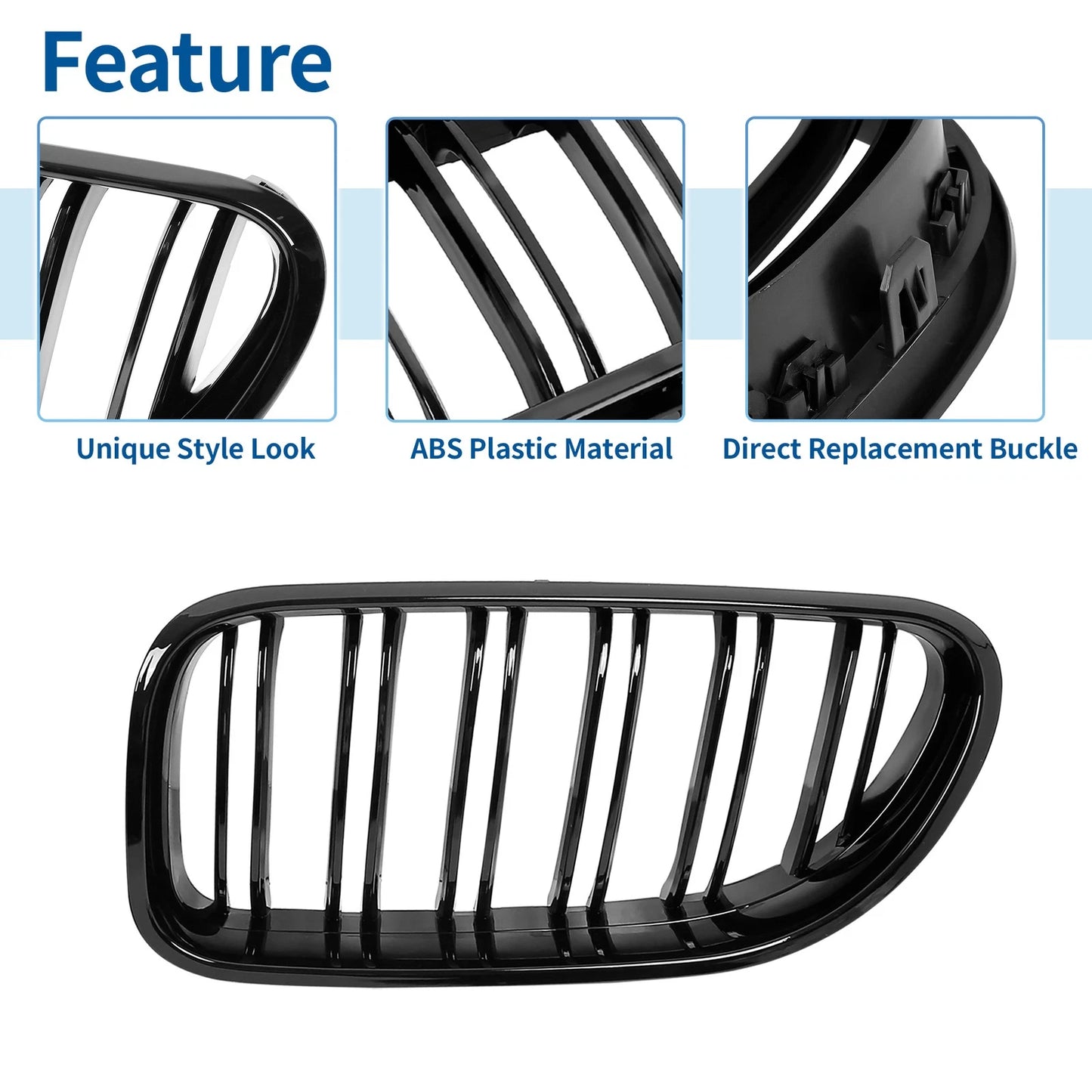 Pair Hood Kidney Grill Front Grille Cover for BMW F06 Black (2012-2018)