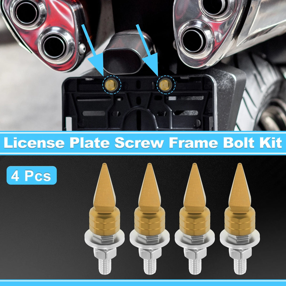 M6 License Plate Screws Cover / 5.4 cm Gold Tone 4 pcs / Universal Motorcycle