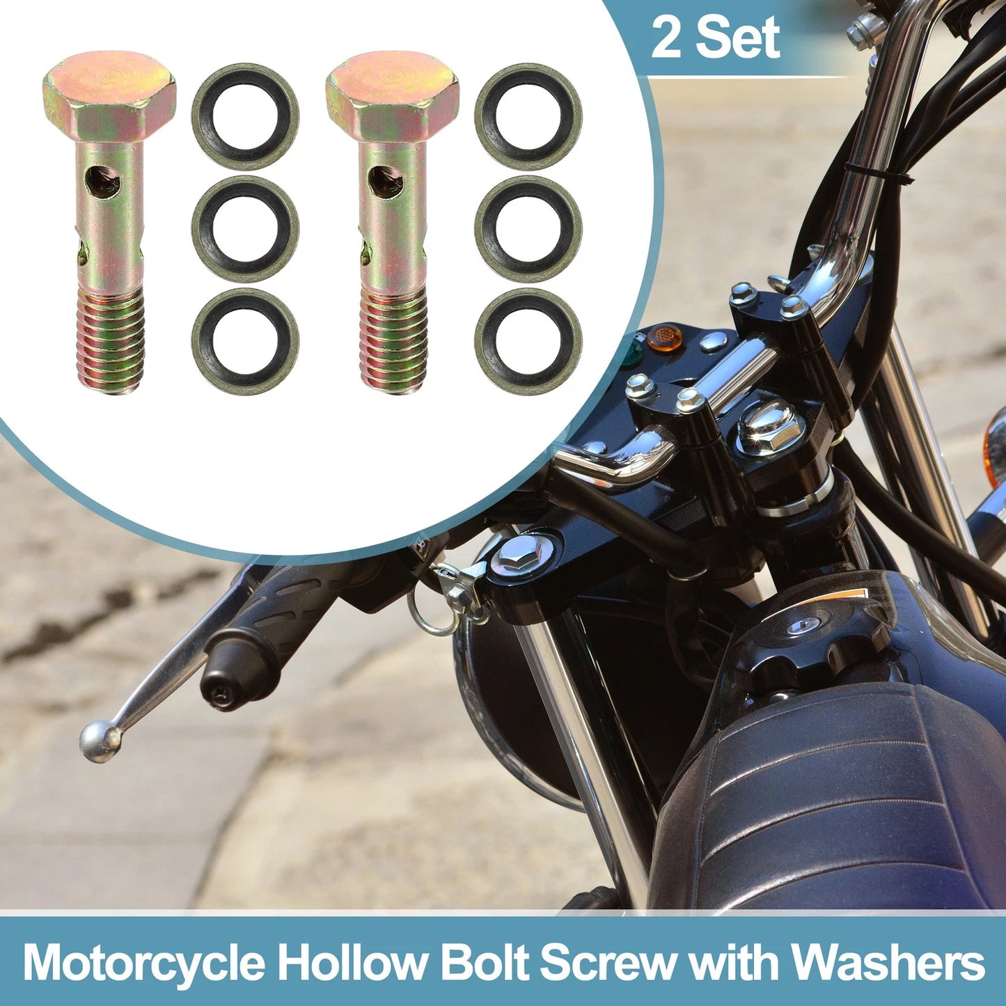 2 x M6x1 28mm Length Hollow Bolt Screws with Washer for Motorcycle