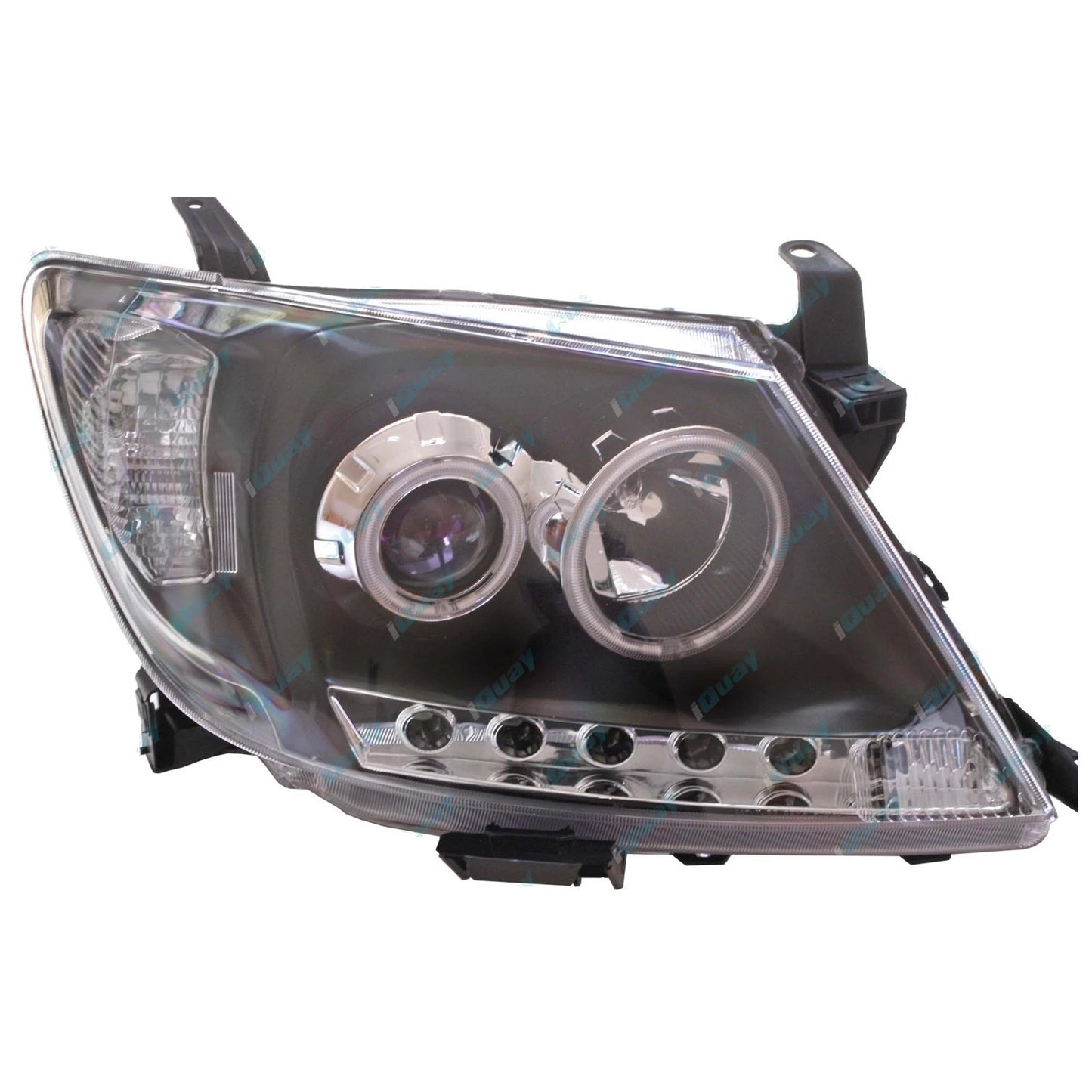 Pair Headlights for Toyota Hilux 2005~11 LED Black Projector Angel Eye DRL Halo
