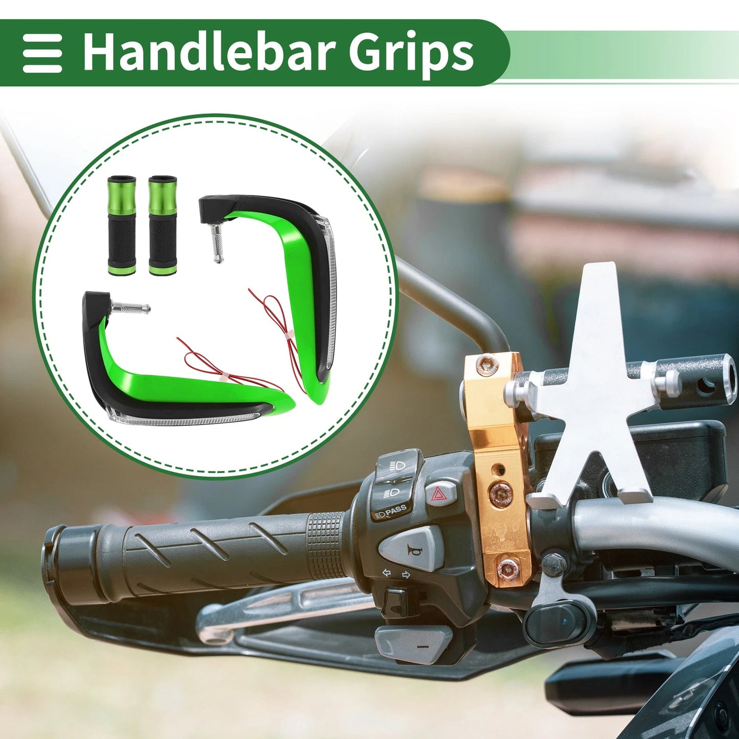 Motorcycle Hand Grips Covers, Handlebar Covers, Aluminum Alloy, Green