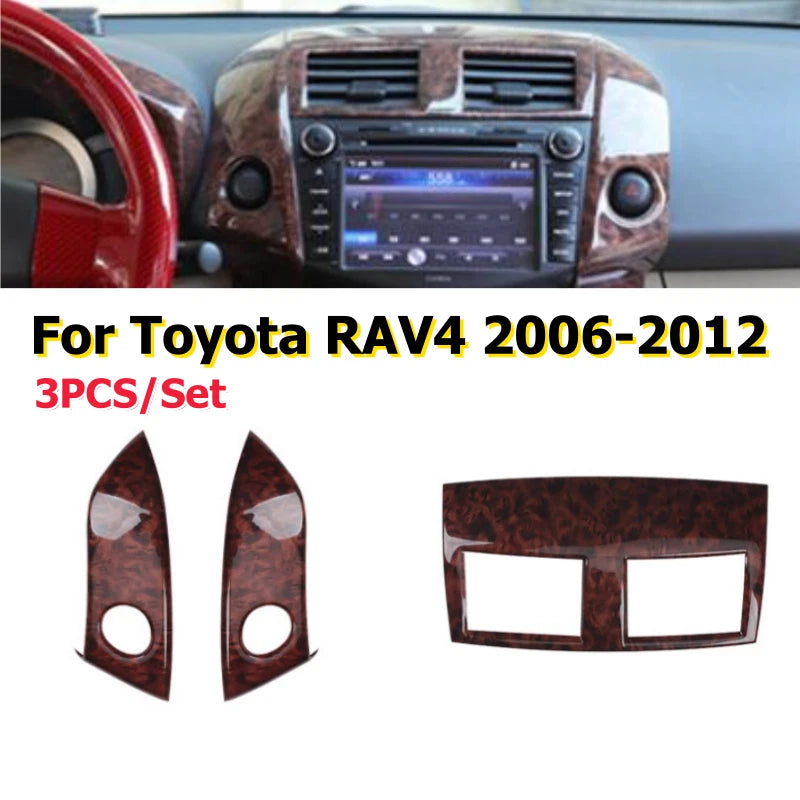 3 x Wood Grain Center Console Frame Cover for Toyota RAV4 (2006–2012)