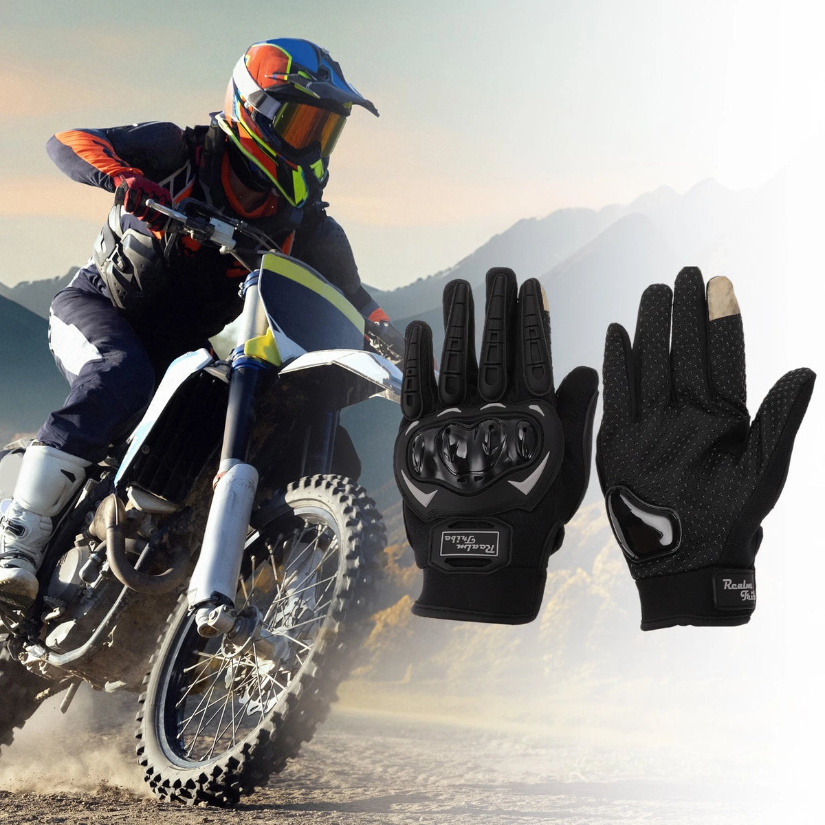 M 1 x Motorcycle Gloves Breathable Full Finger Nylon Outdoor Black
