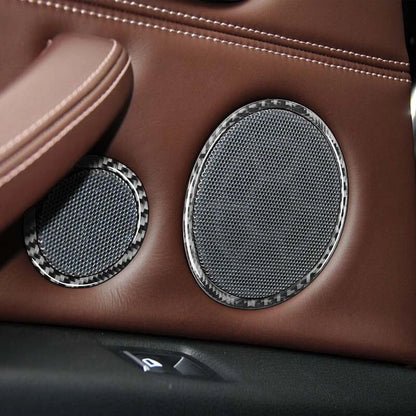 6pcs Carbon Fiber Speaker Grill Cover Ring Trim Fit For BMW F15 X5 X6 2014-2017