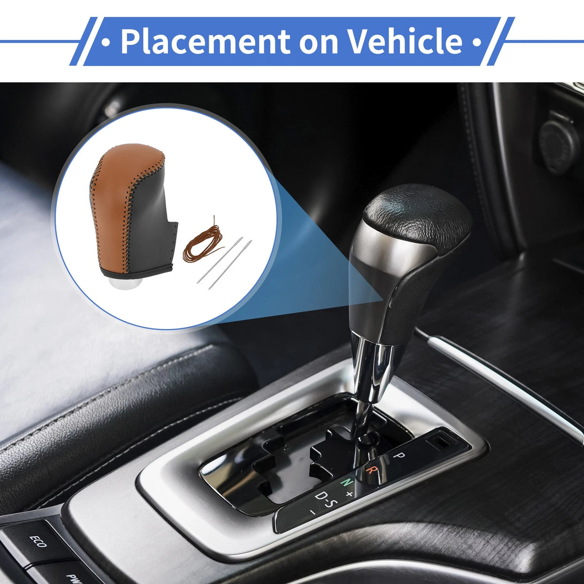 Car Gear Shift Knob Cover 1 Pc for Mazda 3 (2014-2018) Brown Faux Leather