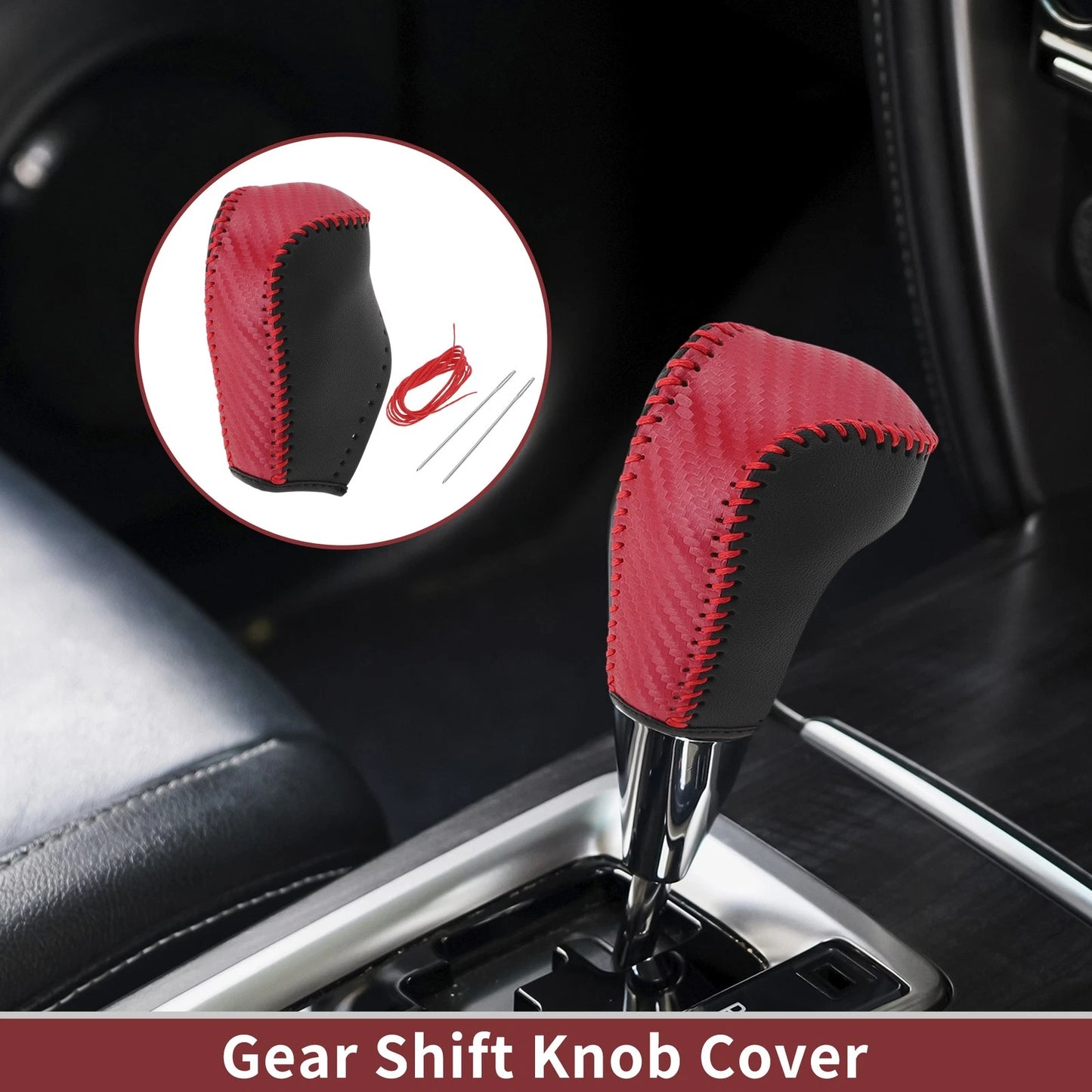 1Pc Gear Shift Knob Cover Red Faux Leather for Toyota Corolla (14-18)