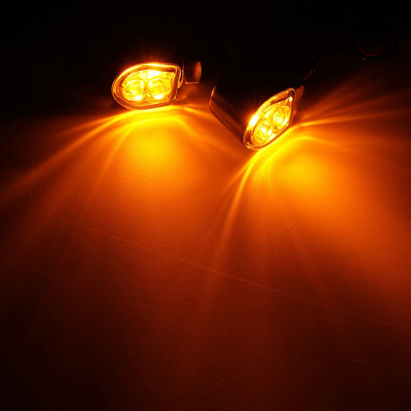 2 x Chrome Mini LED Motorcycle Turn Signal Lights for Universal Models