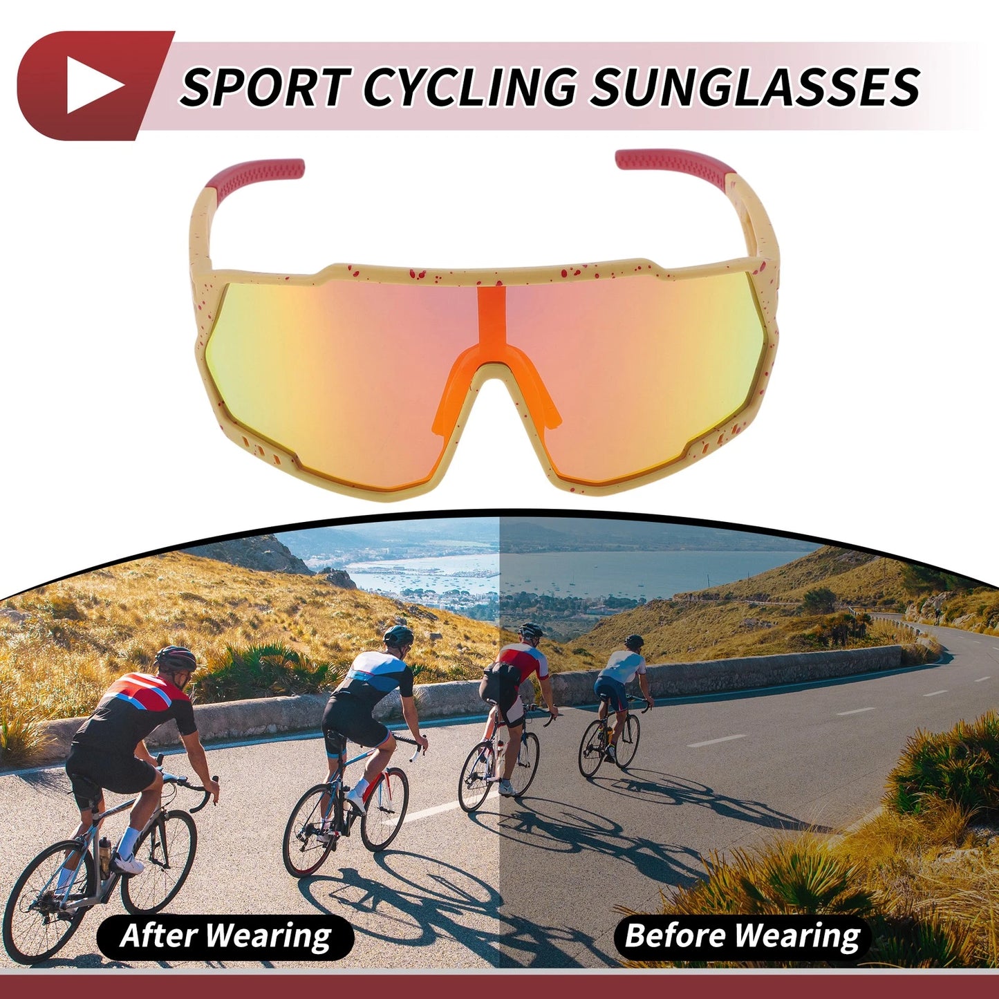Motorcycle Riding Goggles Red Lens Yellow with Red Spot Frame for Motorcycle