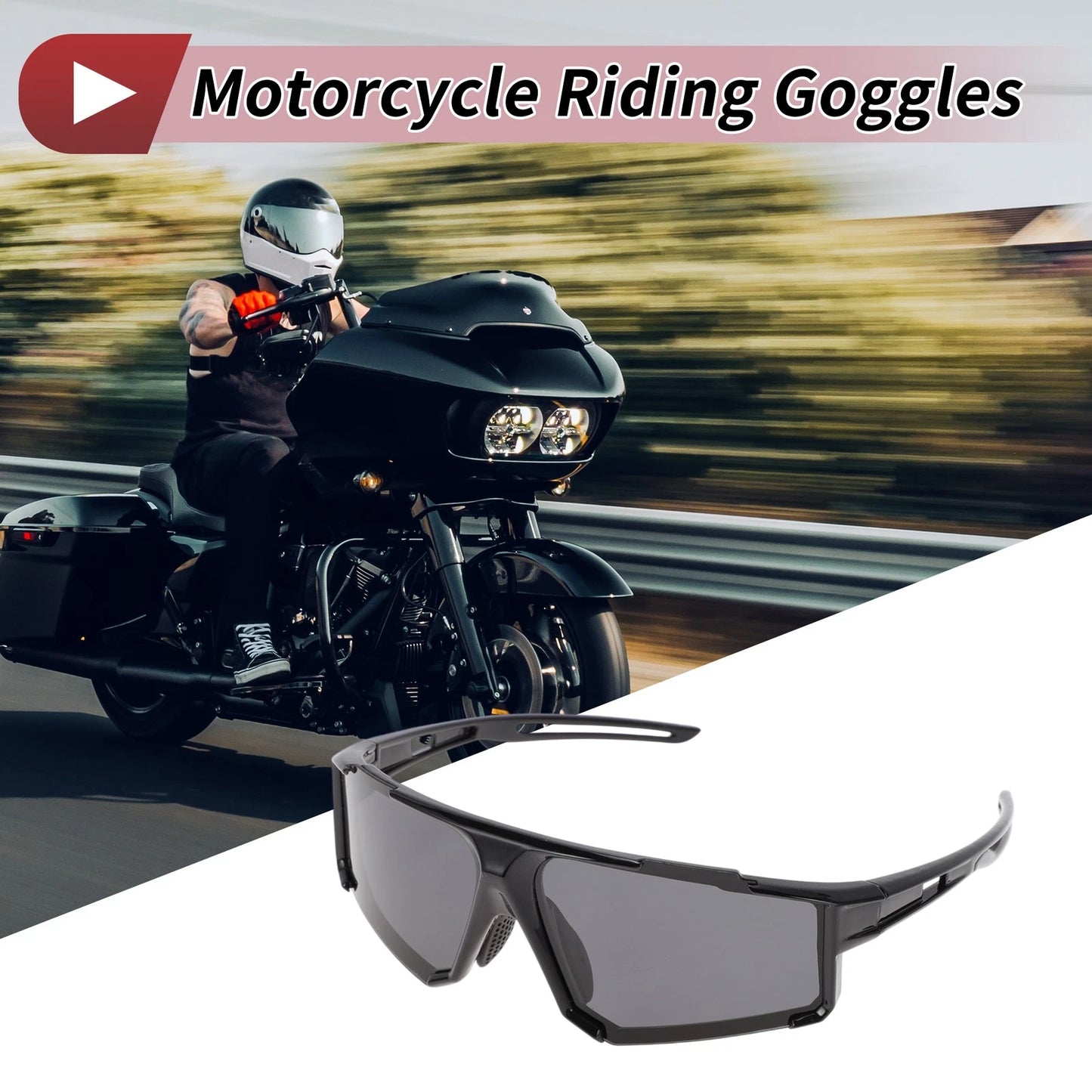 Motorcycle Riding Goggles Gray Lens Black Frame Cycling Sunglasses