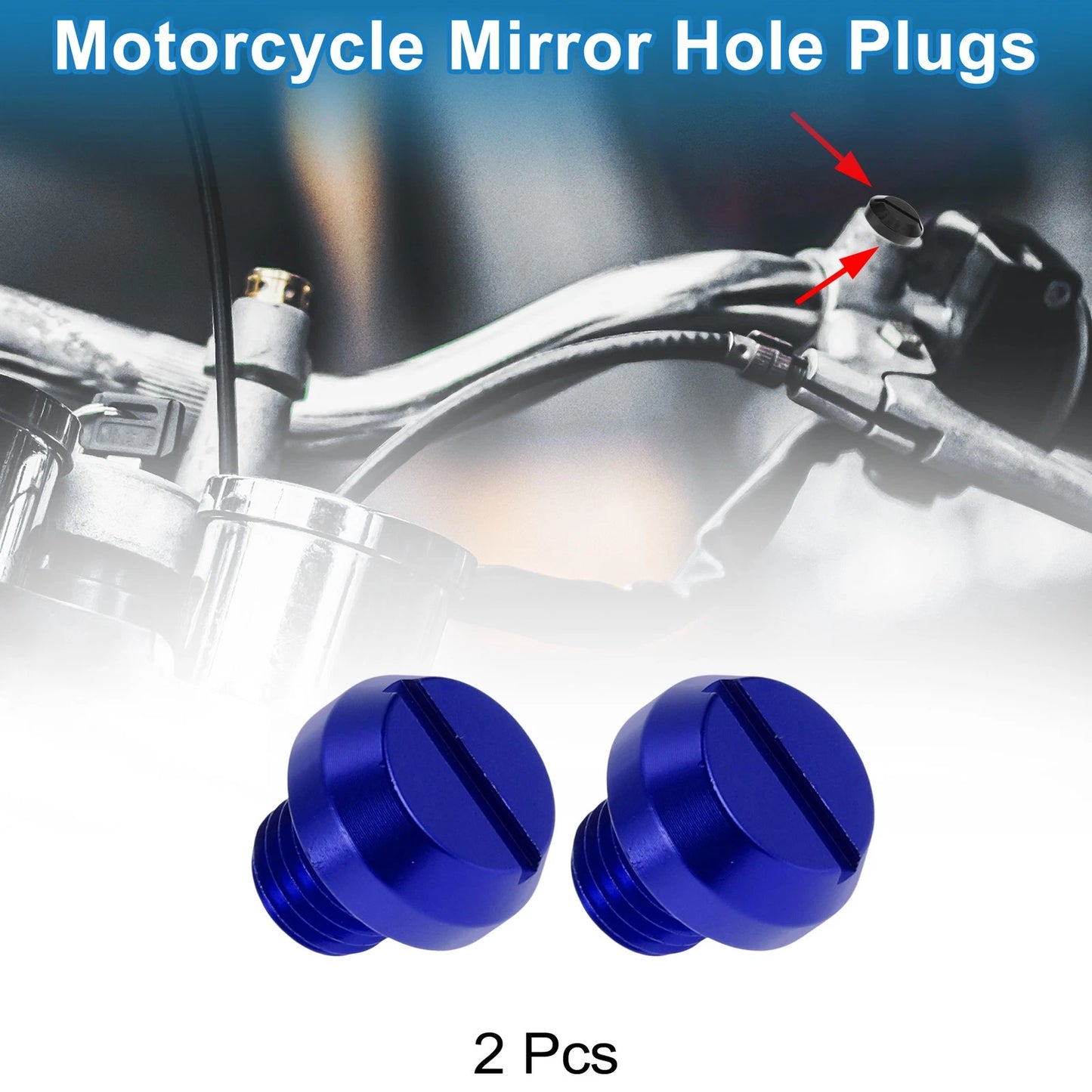 Motorcycle Mirror Hole Plugs Right Hand M10x1.25 Blue Screws for Motorcycle