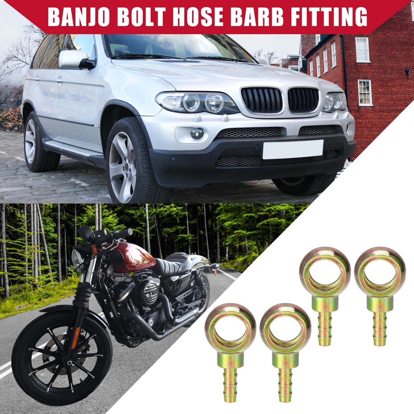 4 x Banjo Bolt Hose Barb Fitting 16mm ID 8mm OD for Auto Motorcycle