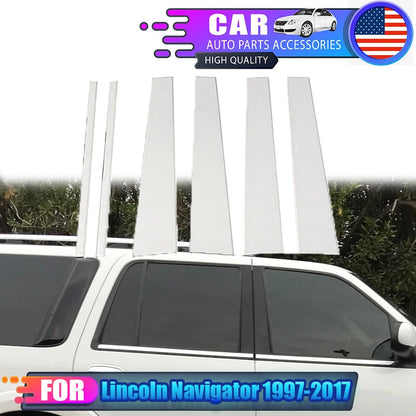 ABS Silver Pillar Post Trims for 1997-2017 Lincoln Navigator - 6 x Pieces