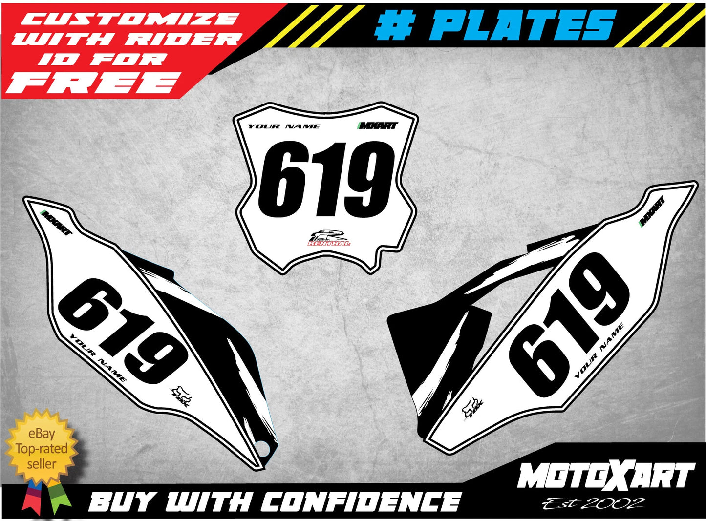 Custom Number Plate Kit/Decals for Kawasaki KXF 450 (2019-2020)