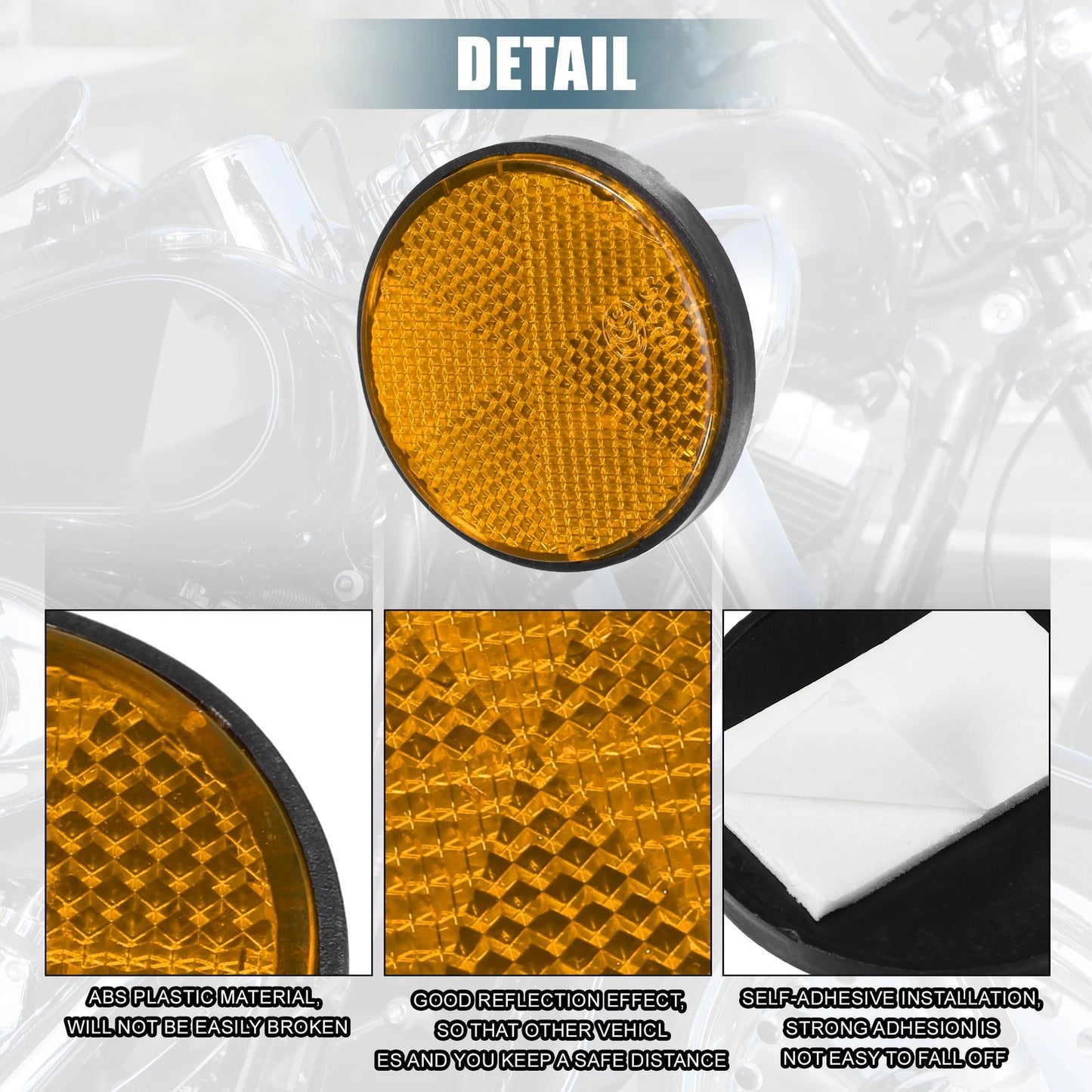 8 Pcs Reflective Round Spoke Orange Self-Adhesive Reflector for Motorcycle