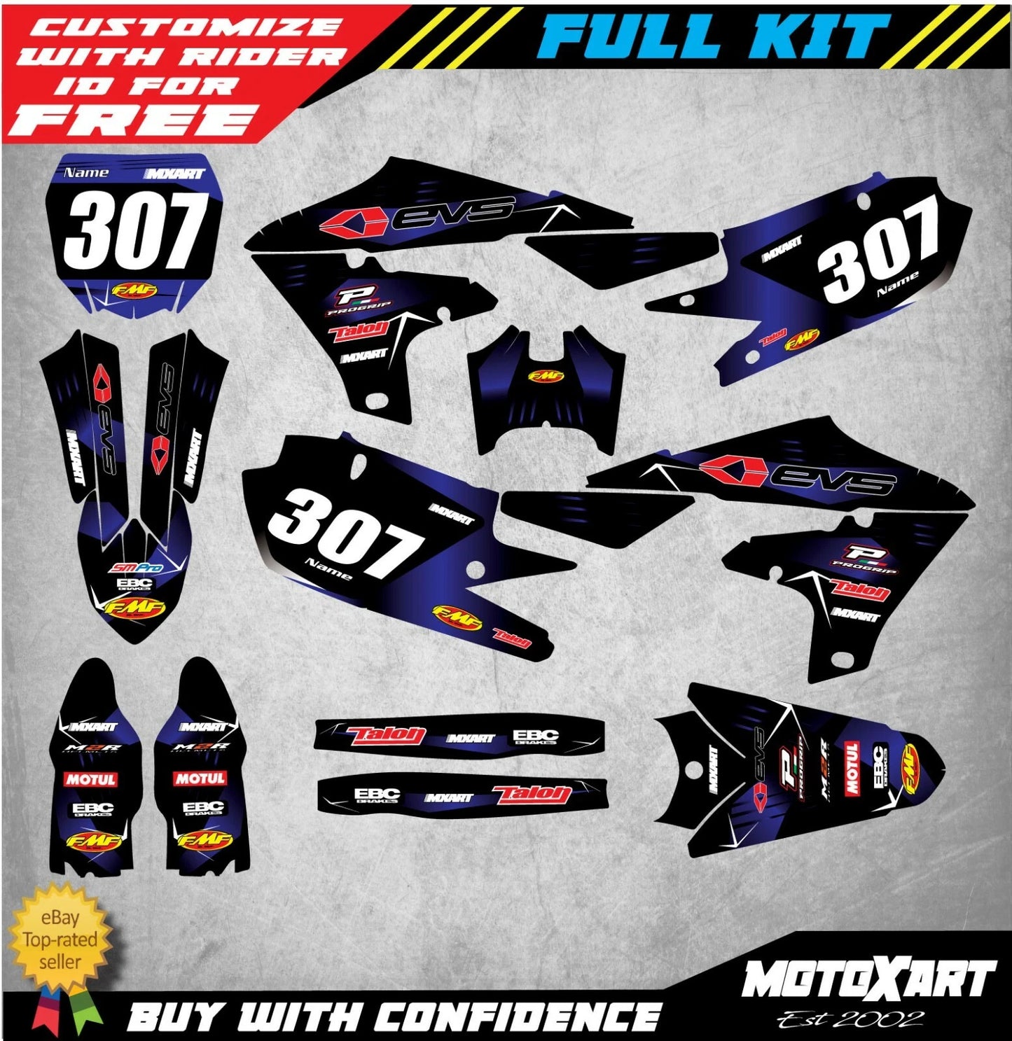 Custom Graphics Full Kit for Yamaha YZF 250 2019-2023 BARBED STYLE Stickers