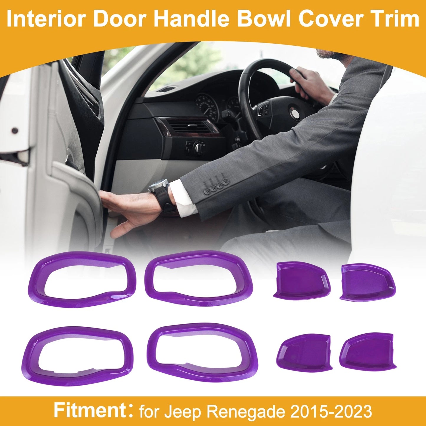 Purple ABS Interior Door Handle Bowl Cover Trim for Jeep Renegade (2015-2023)