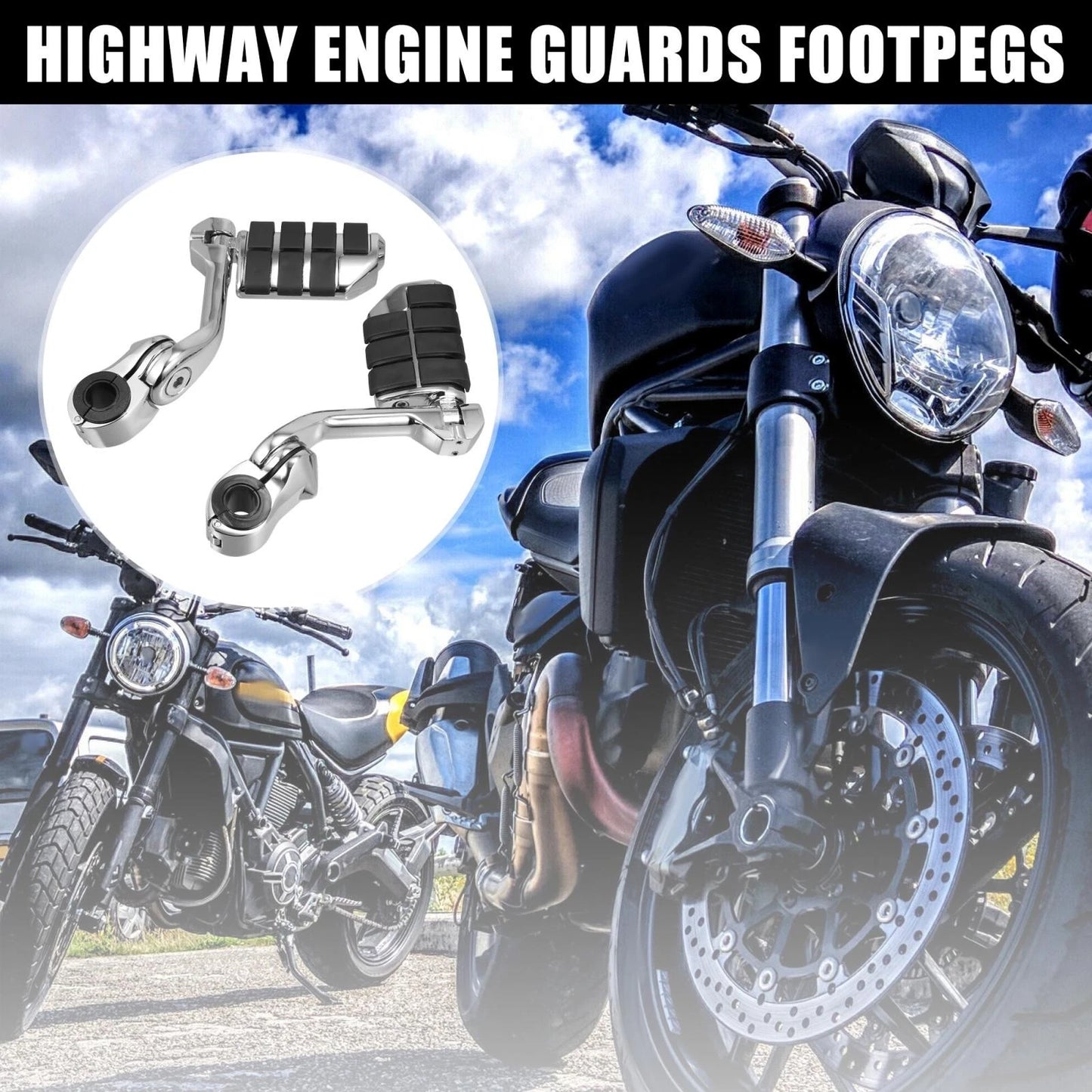 Motorcycle Engine Foot Pegs Long Mount Pedal Silver Tone for Harley