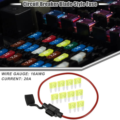 20A Mini Blade Style Fuse Set with 16 AWG Holder for Various Vehicles