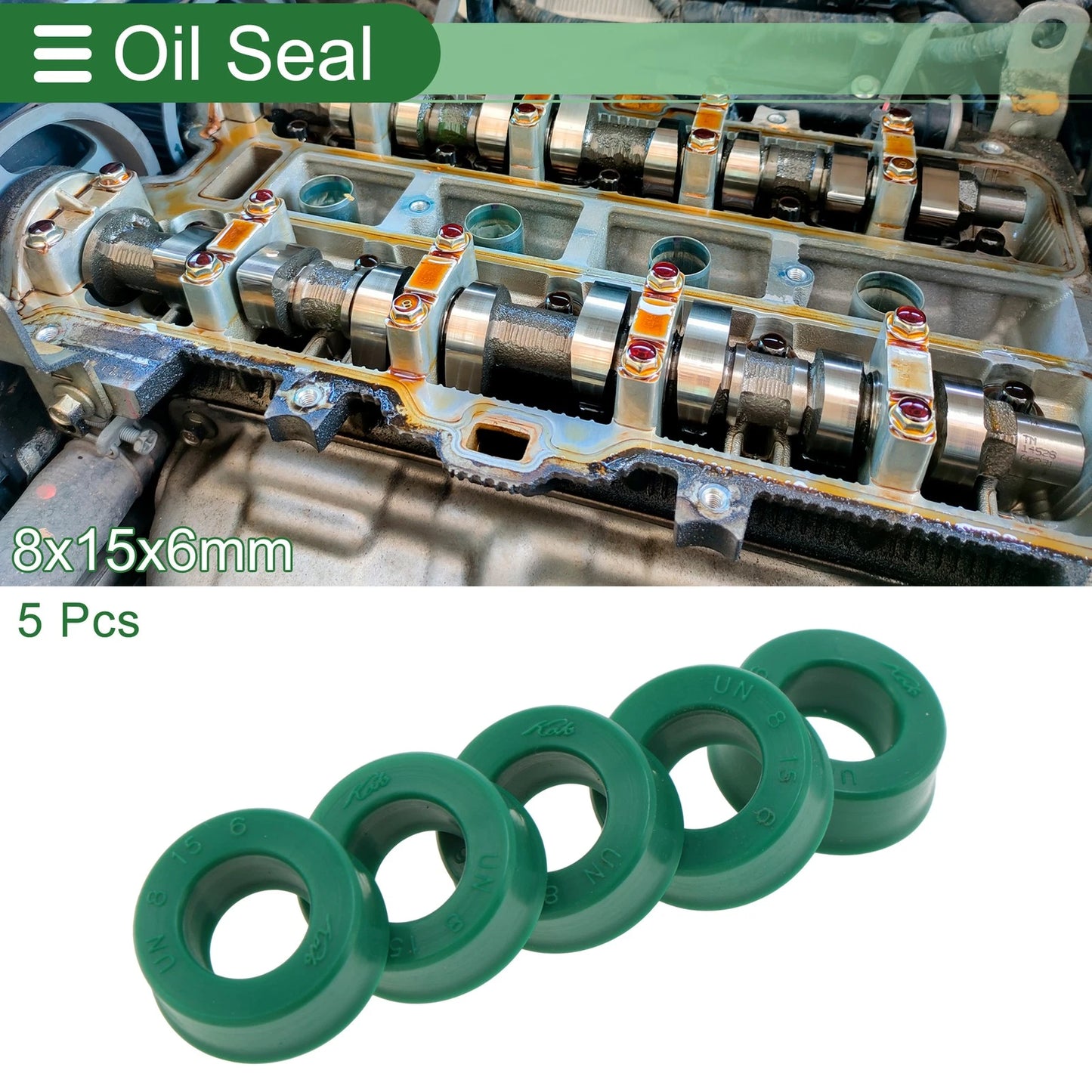 Oil Seal Rotary Shaft Seal TPU 8x15x6mm High Pressure Green 5 Pcs