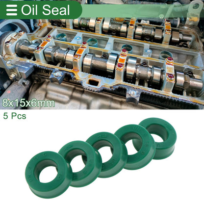 Oil Seal Rotary Shaft Seal TPU 8x15x6mm High Pressure Green 5 Pcs