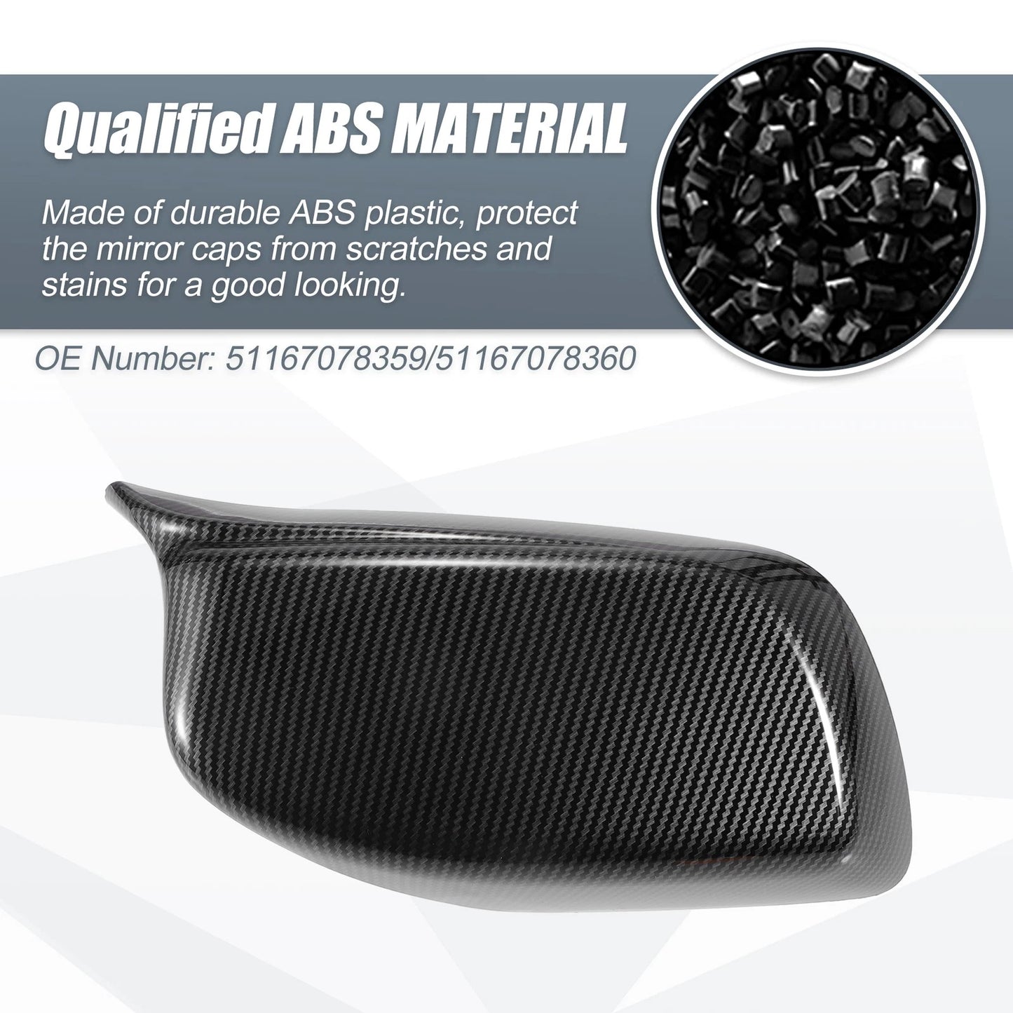 Rearview Mirror Cover Cap 2 x Black Carbon Fiber for BMW 5 Series 6 Series