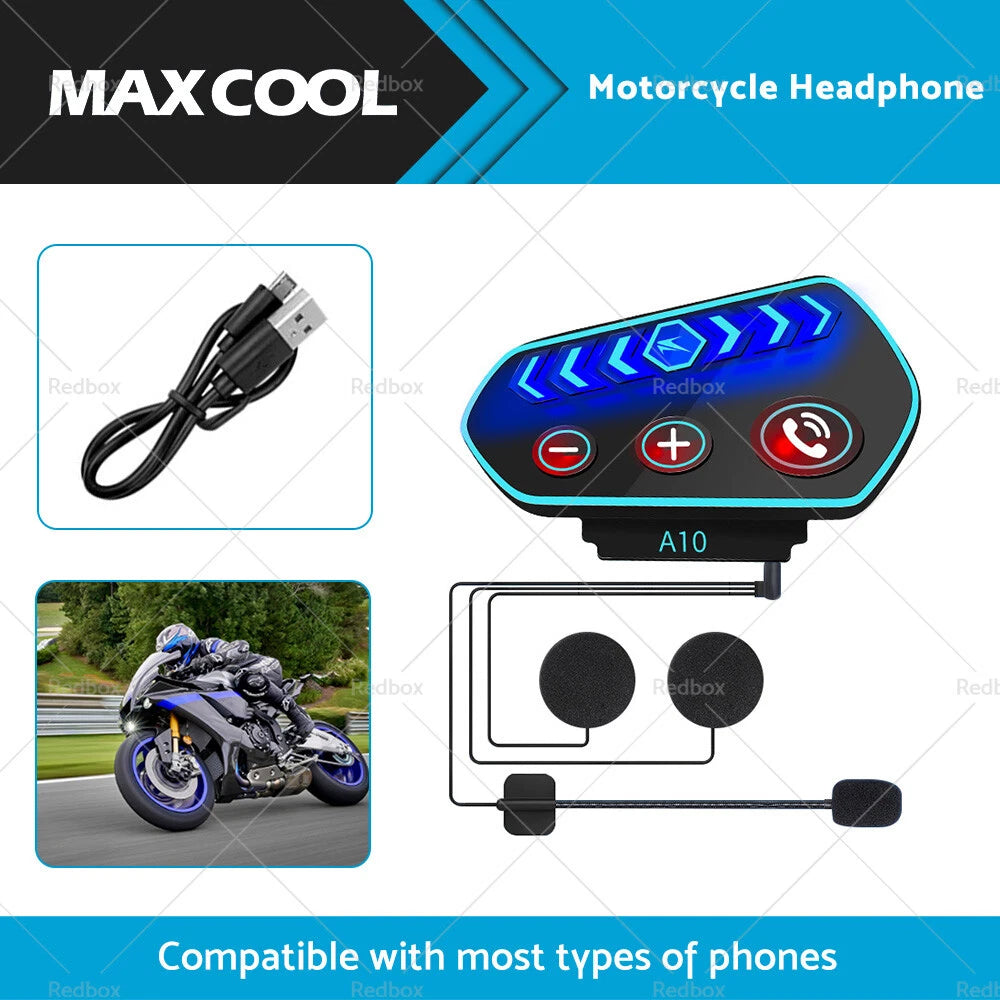 Wireless Motorcycle Helmet Headset Intercom Bluetooth 5.0 for Motorbike