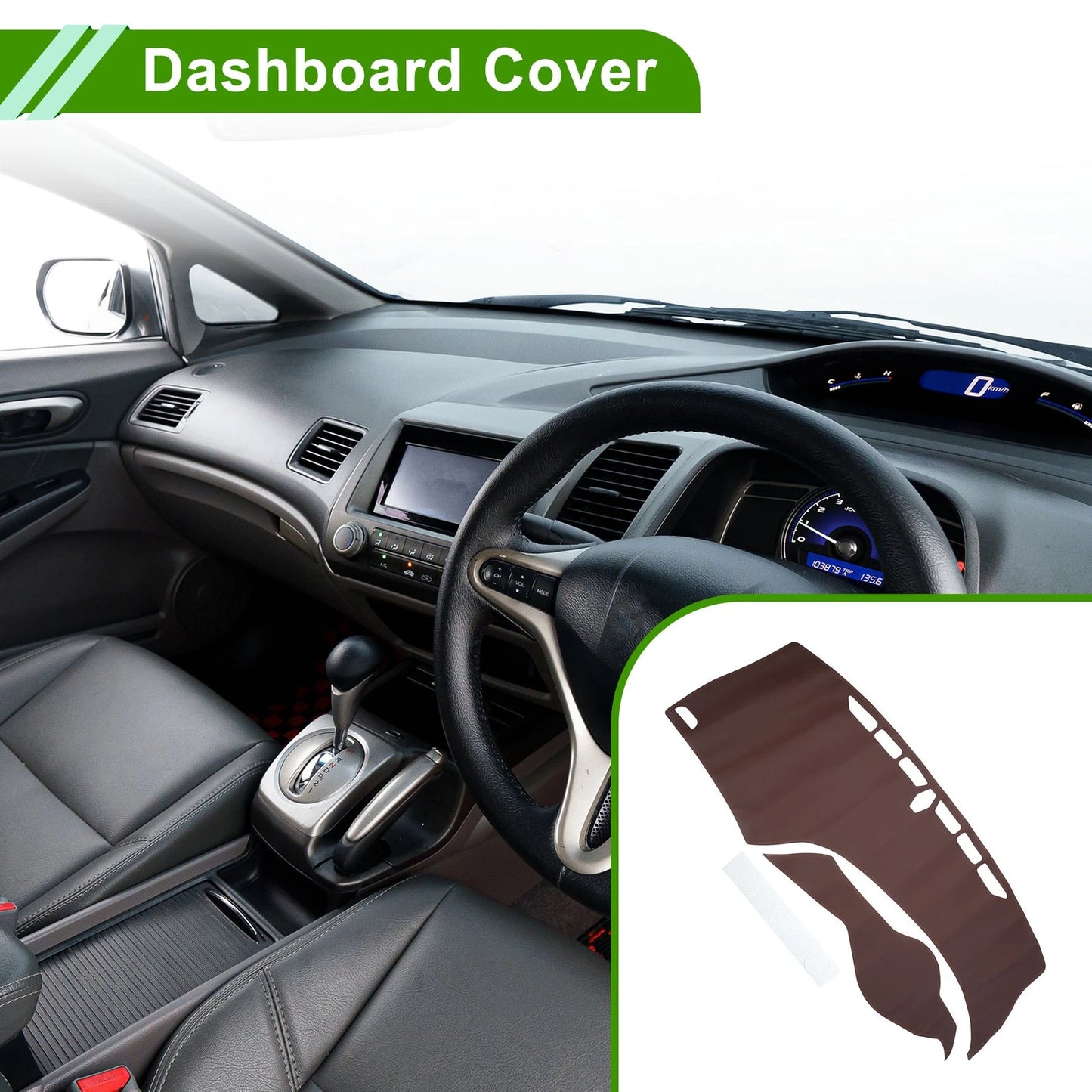 Dashboard Cover Mat for Honda Civic (2012-2015) - Brown