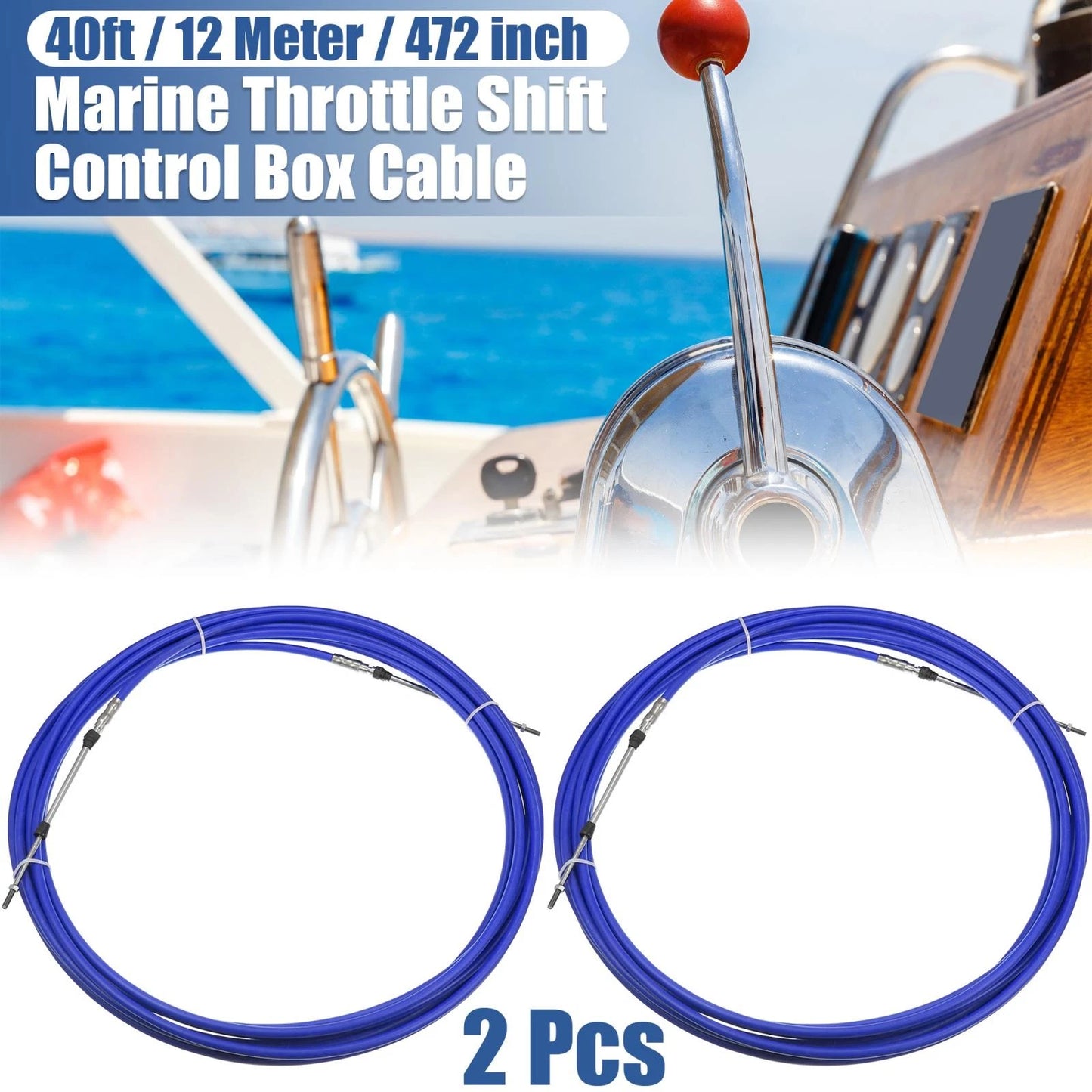 2 x 40ft 472in Marine Shift Remote Control Box Cable for Yamaha Blue