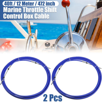 2 x 40ft 472in Marine Shift Remote Control Box Cable for Yamaha Blue