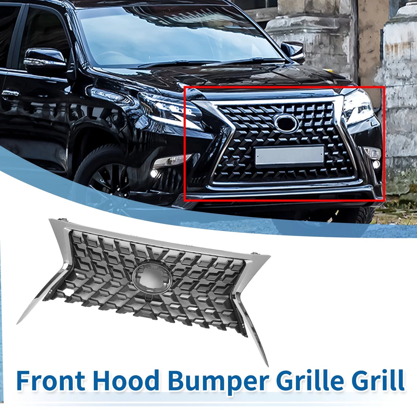 Front Upper Bumper Grille for Lexus GX460 (2014-2022) Chrome Silver Tone