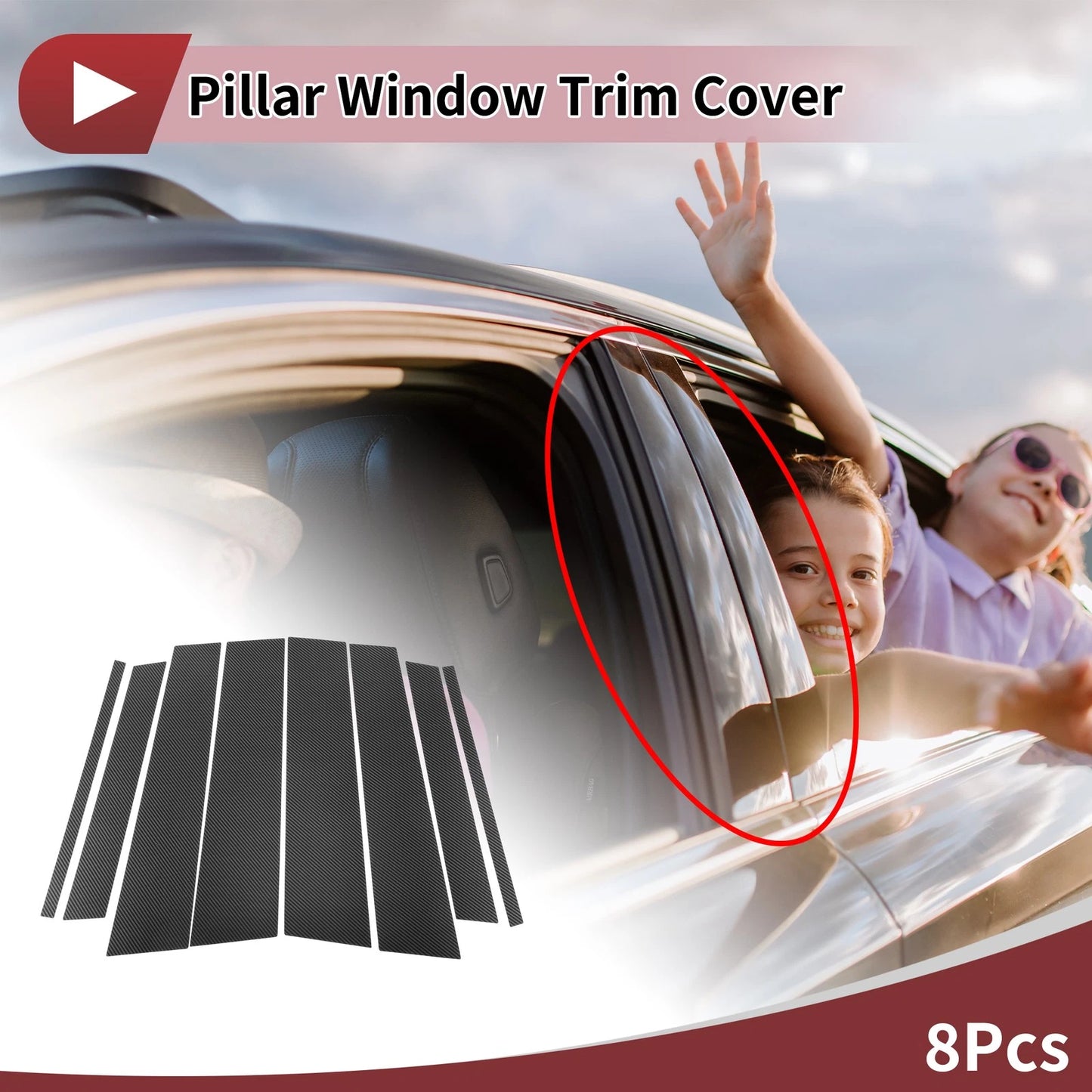 8 Pcs Carbon Fiber Door Pillar Trim for Toyota Crown Kluger (2022-2024)