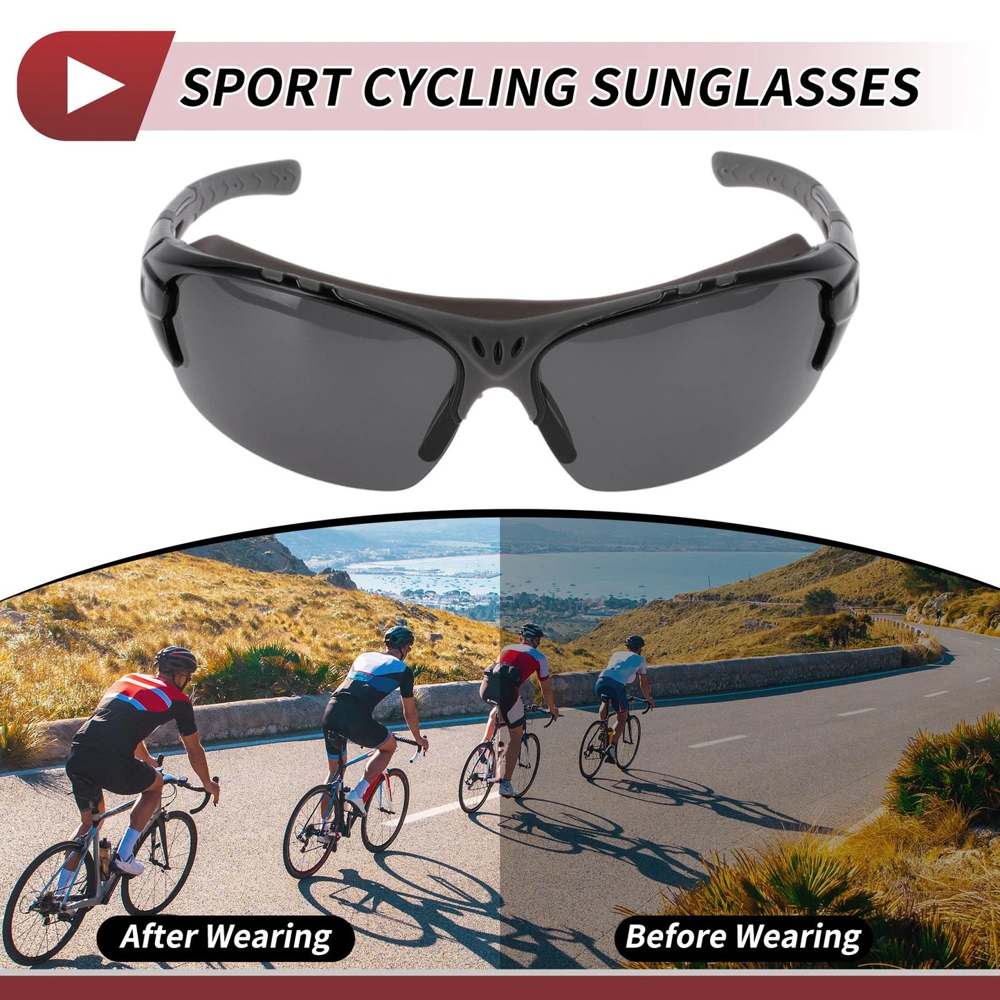 Motorcycle Riding Goggles Deep Gray Lens Black Gray Frame UV400