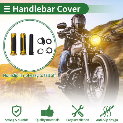 7/8" Hand Grips Cover for Motorcycle Handlebar Black Gold Tone Rhombus