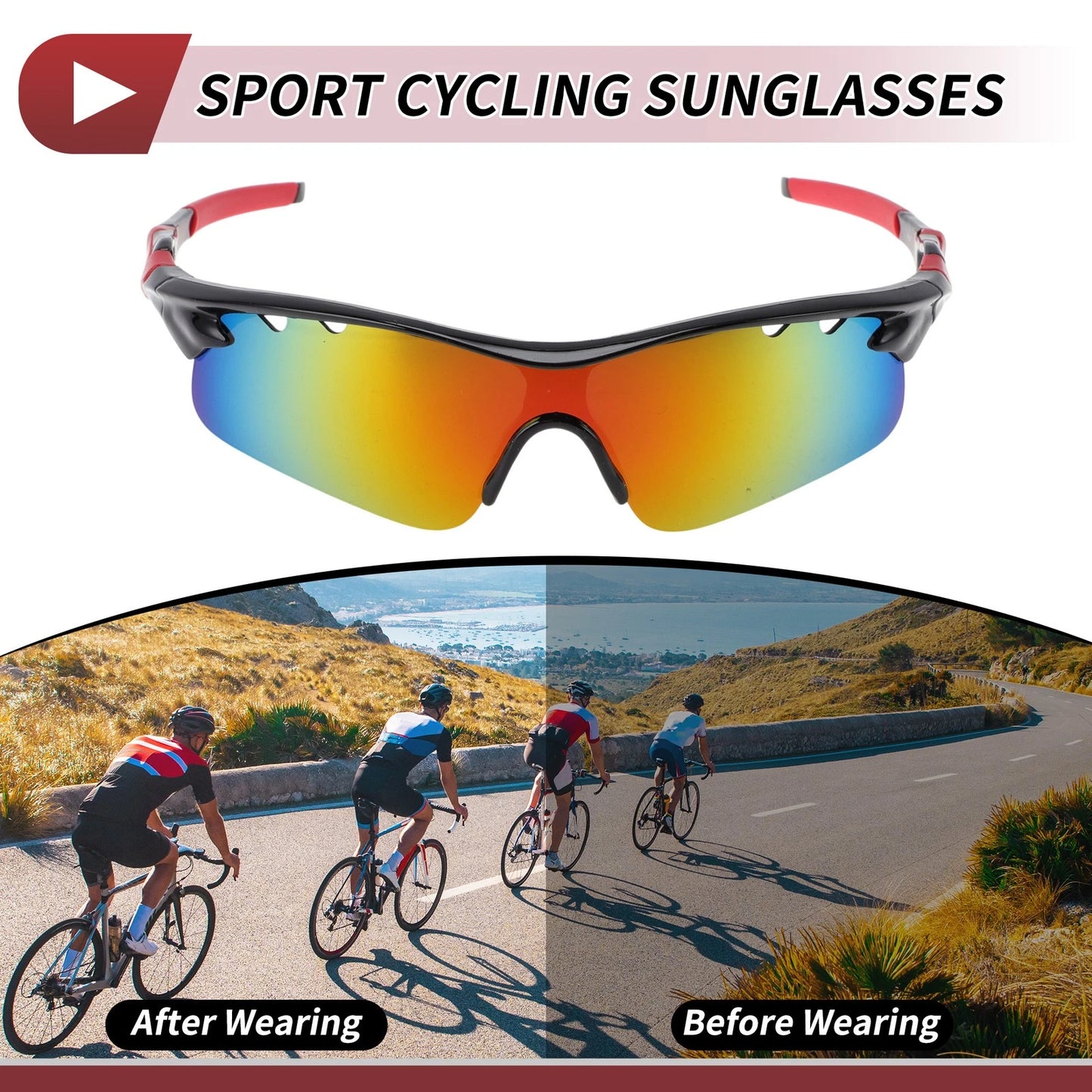 Motorcycle Riding Goggles Purple Lens Red Black Frame PC Cycling Sunglasses