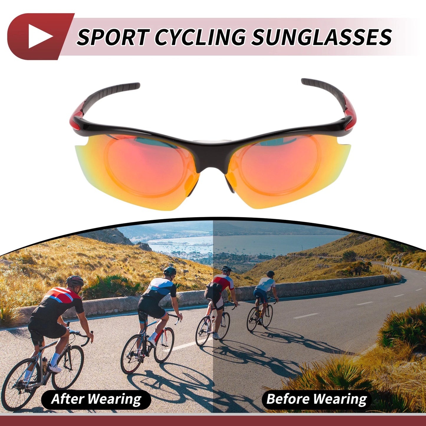 Goggles Motorcycle Riding Red Lens Black Red Frame Tri-acetel Cellulose