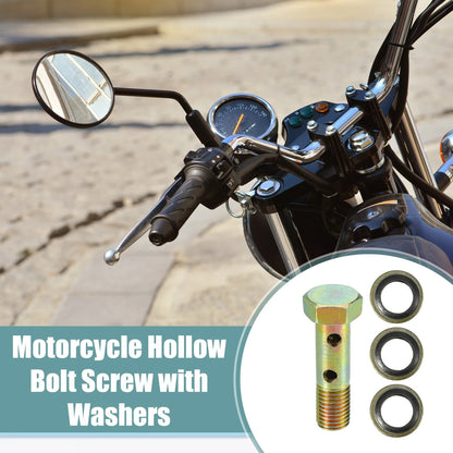 2 x M8x1 32mm Motorcycle 6 Hole Hollow Bolts Screws with Washer for Motorcycle
