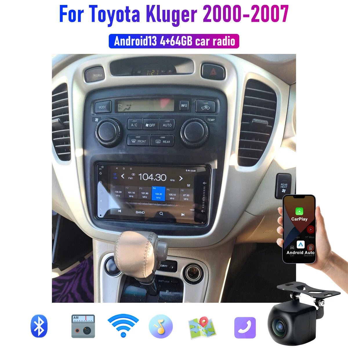 7" Apple Carplay Android Auto Head Unit for Toyota Kluger (2000-2007)