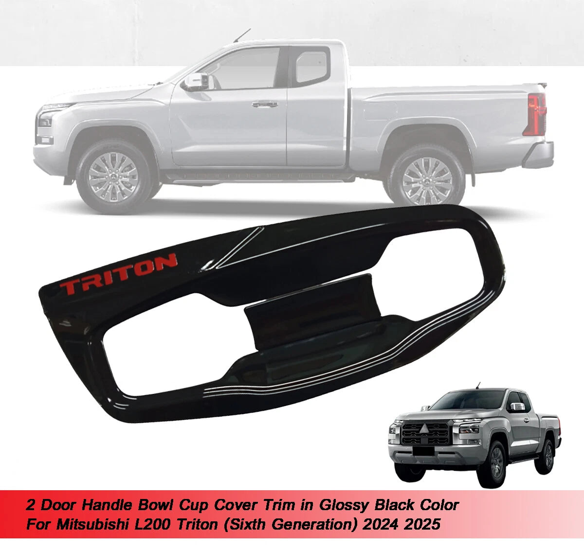Door Handle Bowl Cup Glossy Black for Mitsubishi L200 Triton (2024-2025)