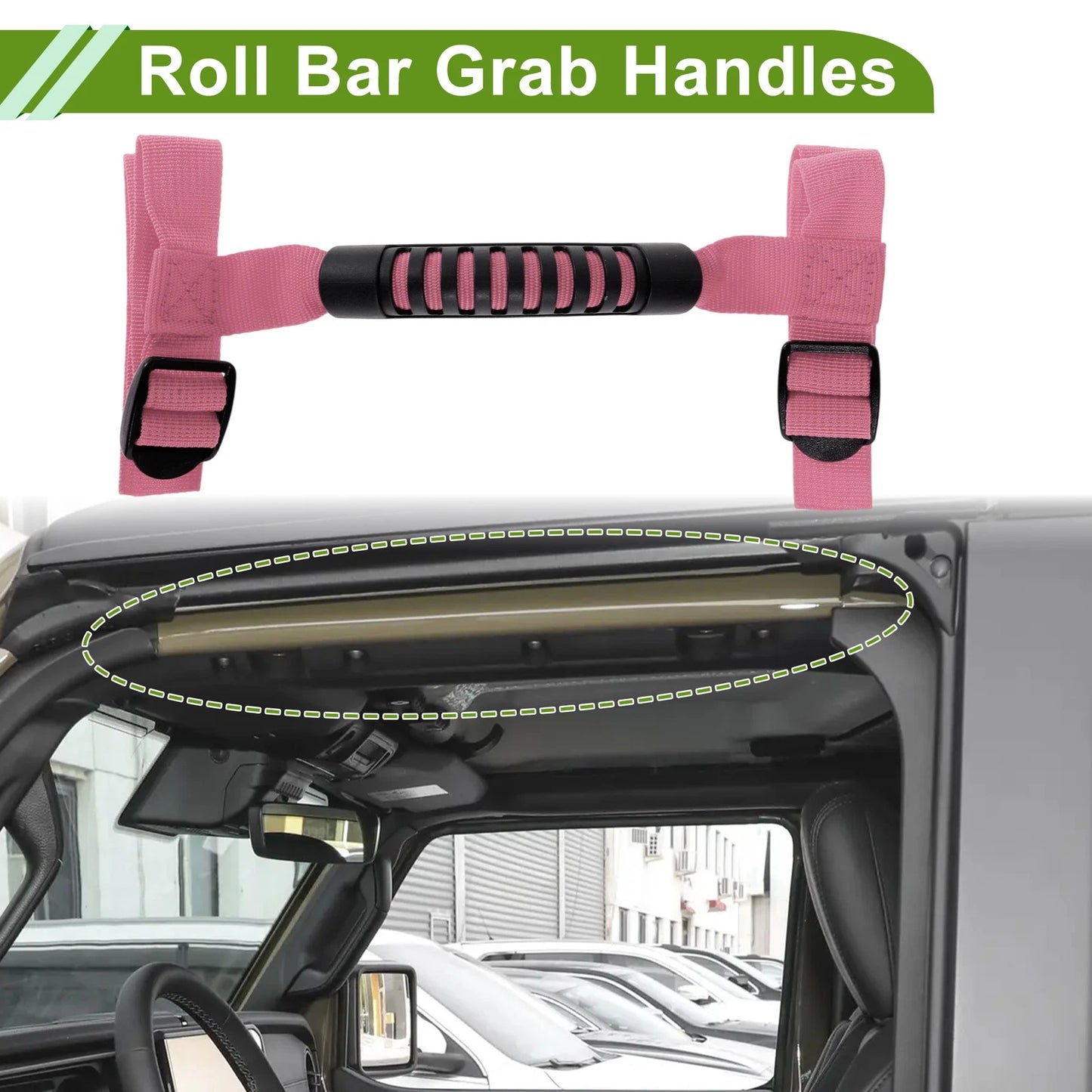 Roll Bar Grab Handles for Jeep Wrangler 1987-2021 - 2 x Pink Handles