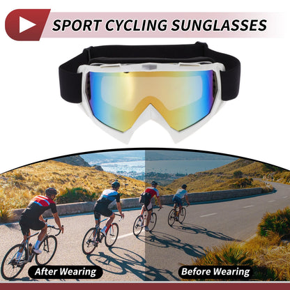 Motorcycle Riding Goggles Colorful Lens White Frame PC TPU Cycling Sunglasses