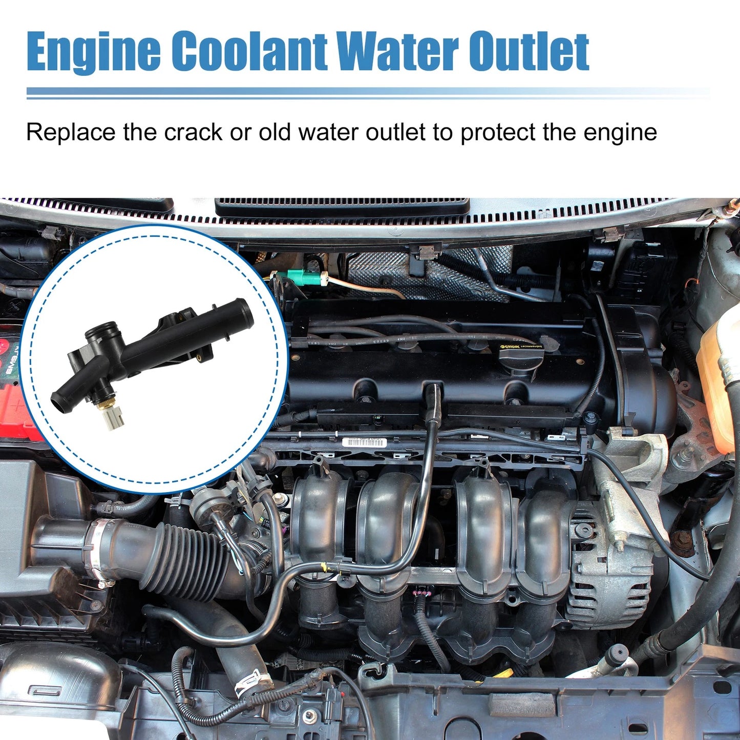 Engine Water Outlet Connect Adapter w/ Sensor for Ford Escape, Fusion (2013-2020)