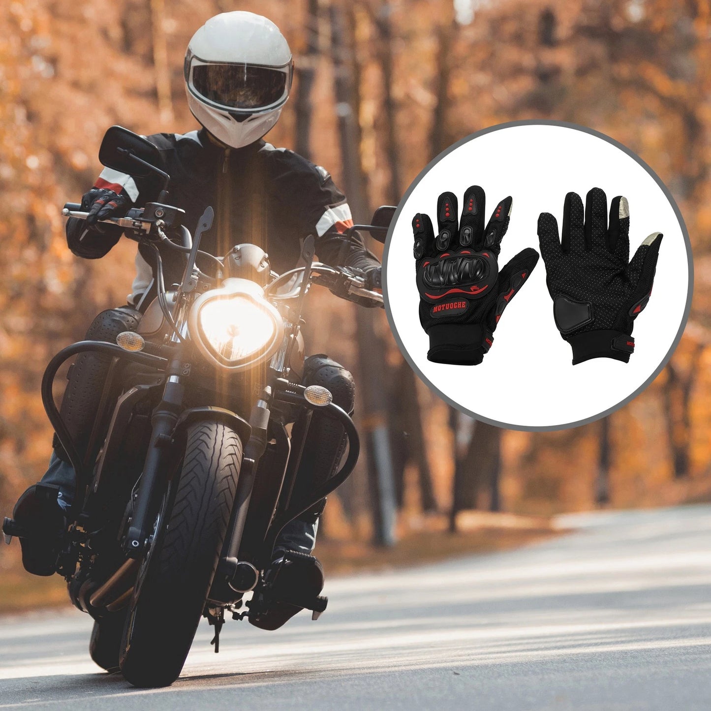 1 Pair Gloves Heat Dissipation Full Finger Black Red Polyester for Motorcycle