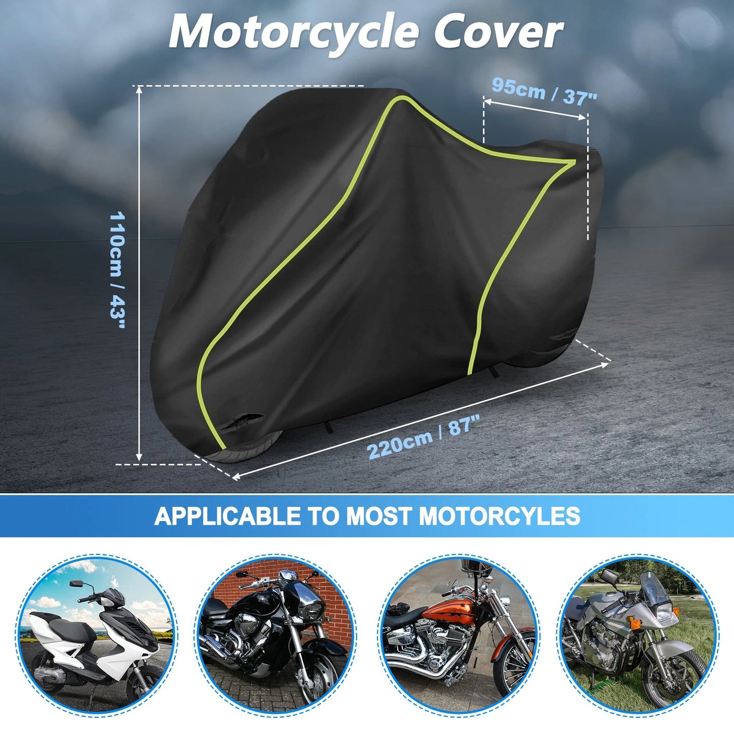 Outdoor Waterproof Motorbike Cover All Weather Protector Black 220cm