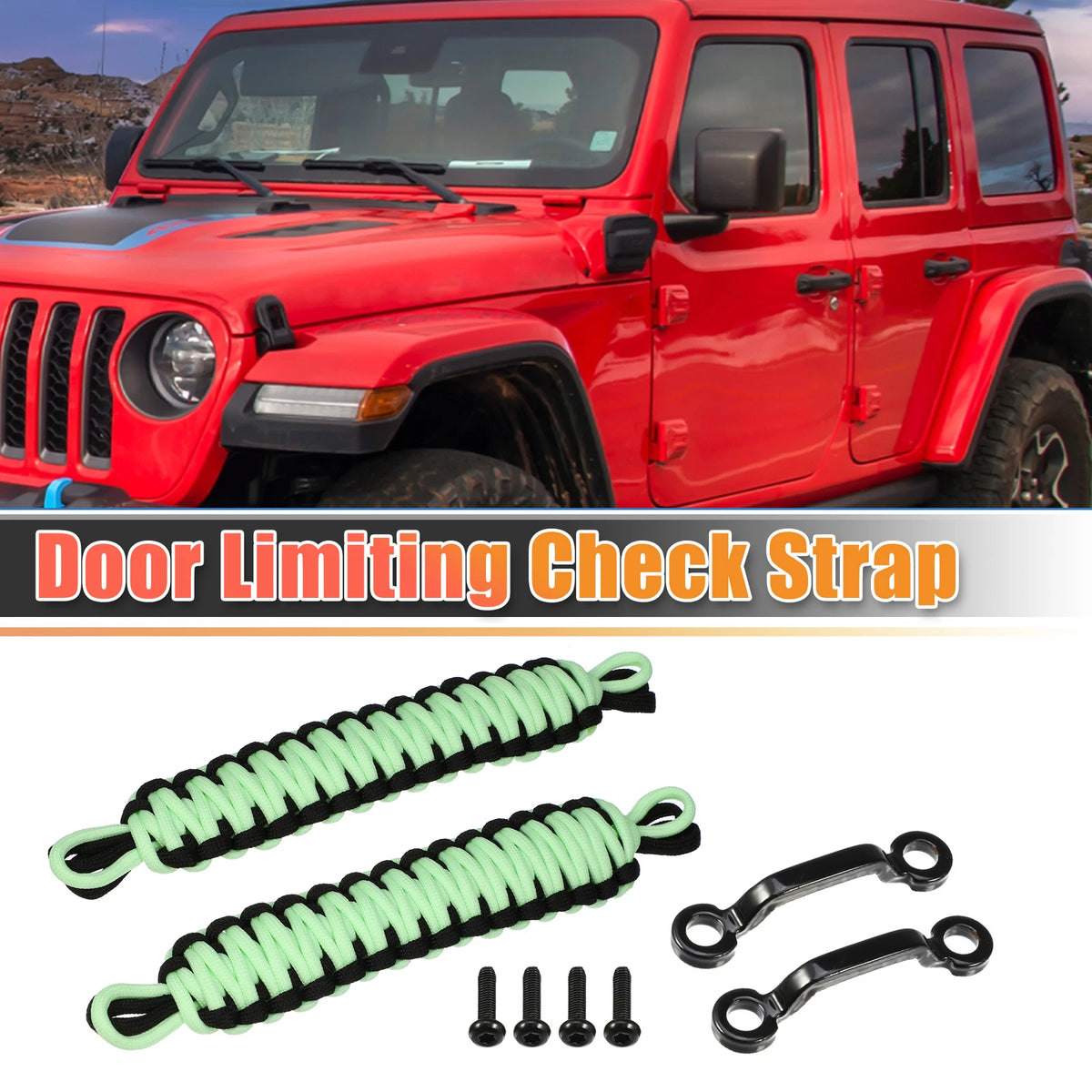 Door Limiting Straps Set for Jeep Wrangler JK (2011-2018) Black Light Green