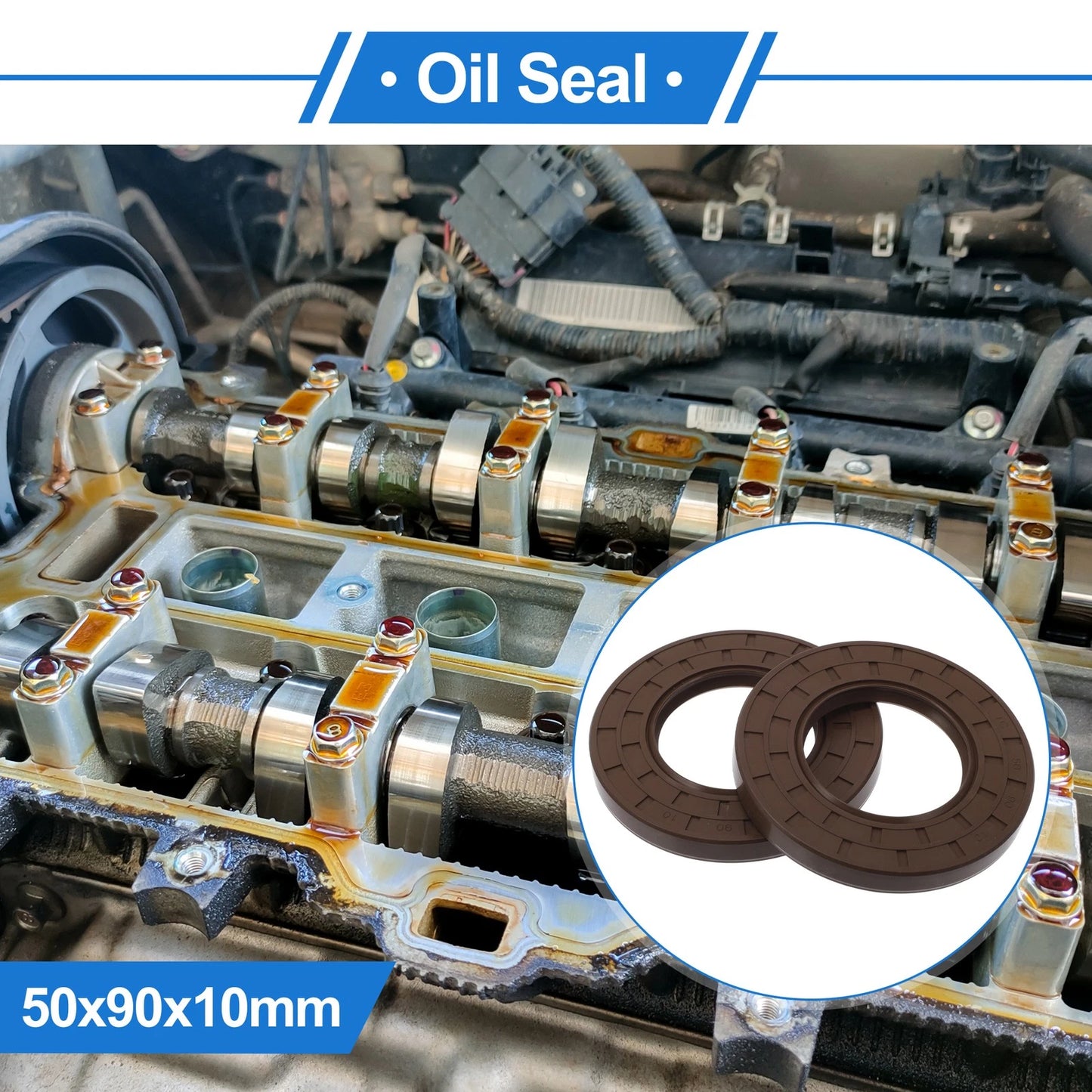 Oil Seal 2 x Seal Ring Rotary Shaft Seal FKM Rubber 50x90x10mm Brown